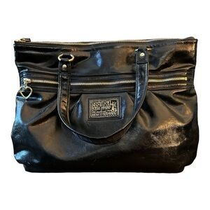 Coach Poppy Daisy Black Liquid Gloss Patent Leather Tote Shoulder Bag Handbag